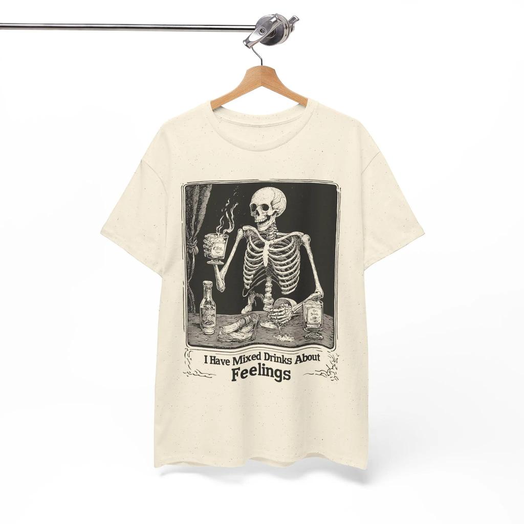 Skeleton Drinking Party Shirt Funny Mixed Drinks Graphic Tee Humor Shirt for Halloween Sarcastic Feelings T-Shirt Men Clothing