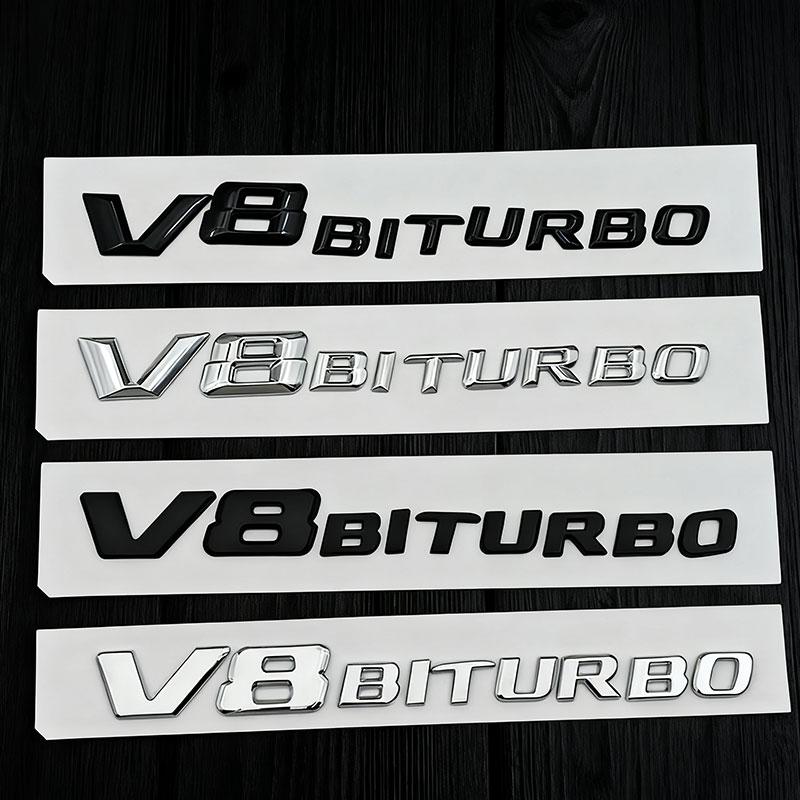 3d ABS Chrome Black Letters V8 BITURBO Logo Emblem Car Fender Side Stickers Badge For C63 E63 S63 GLC63 GLE63 G63 Accessories