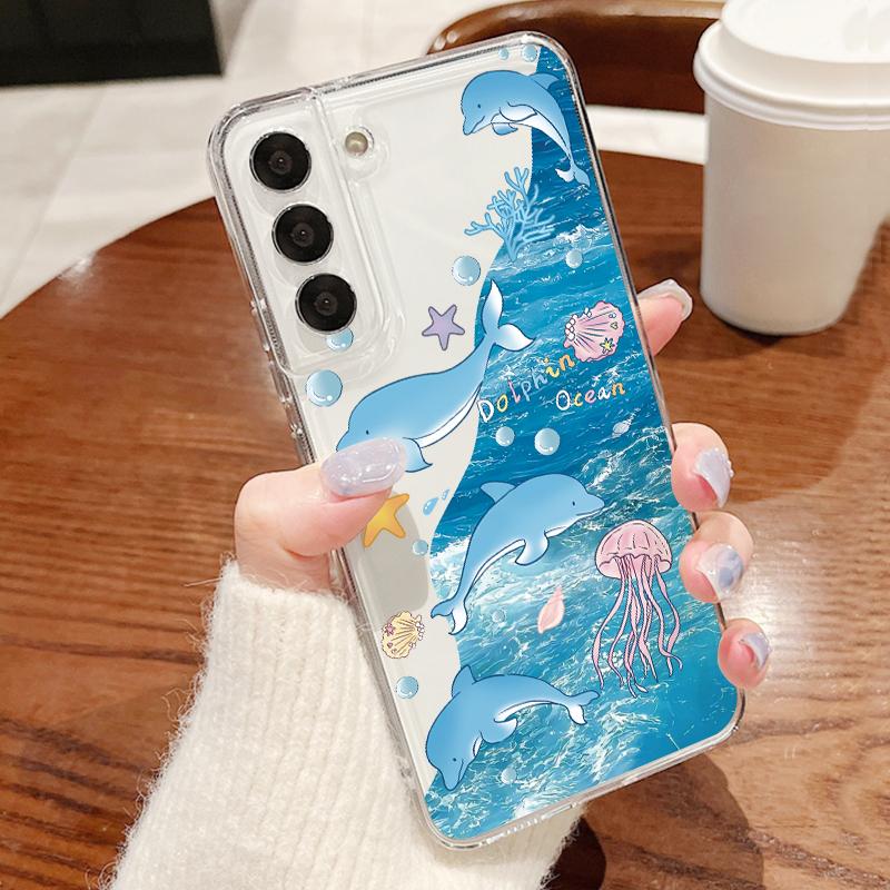 Starry Sea Dolphin Adventure Phone Case For Samsung S26 S25 Ultra S24 Plus S22 S23 S21 FE A54 A15 A35 A55 A16 A36 A56 A17 A37 A57 5G Clear Soft Cover