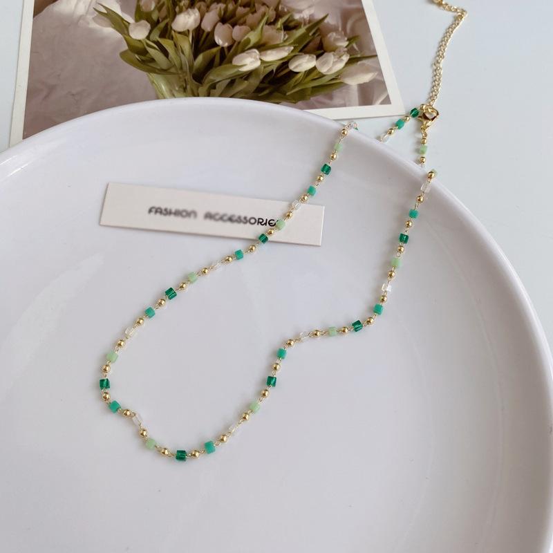 Simple Forest Style Fresh Creative Versatile Japanese and Korean Splicing Contrast Color Beaded Niche Light Luxury Necklace