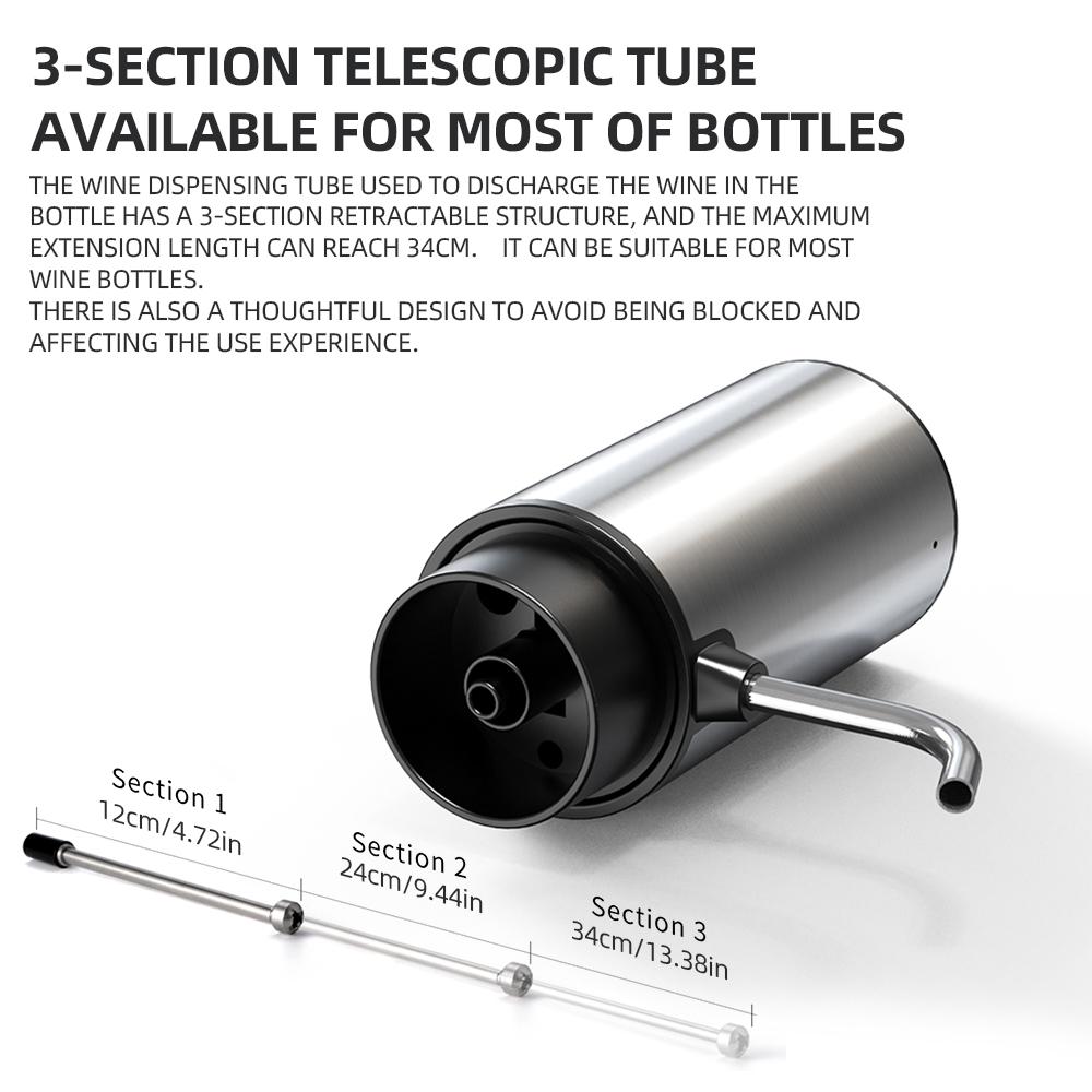 Electric Wine Decanter Dispenser 304 Stainless Steel Automatic Type-C Charging Cordless Wine Aerator Pourer