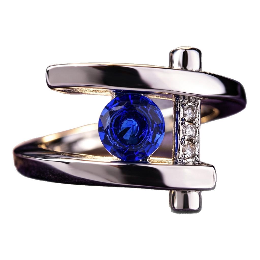 European and American New Fashionable Retro Simple Blue Zircon Inlaid Women's Ring