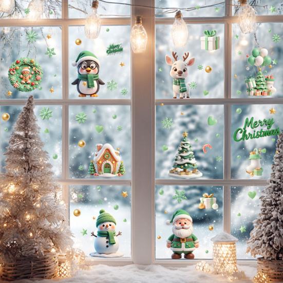 Yousheng 9 Sheets/Set Christmas Window Cling Removable Waterproof PVC Winter Merry Christmas Static Glass Sticker Holiday Party Decoration Decal