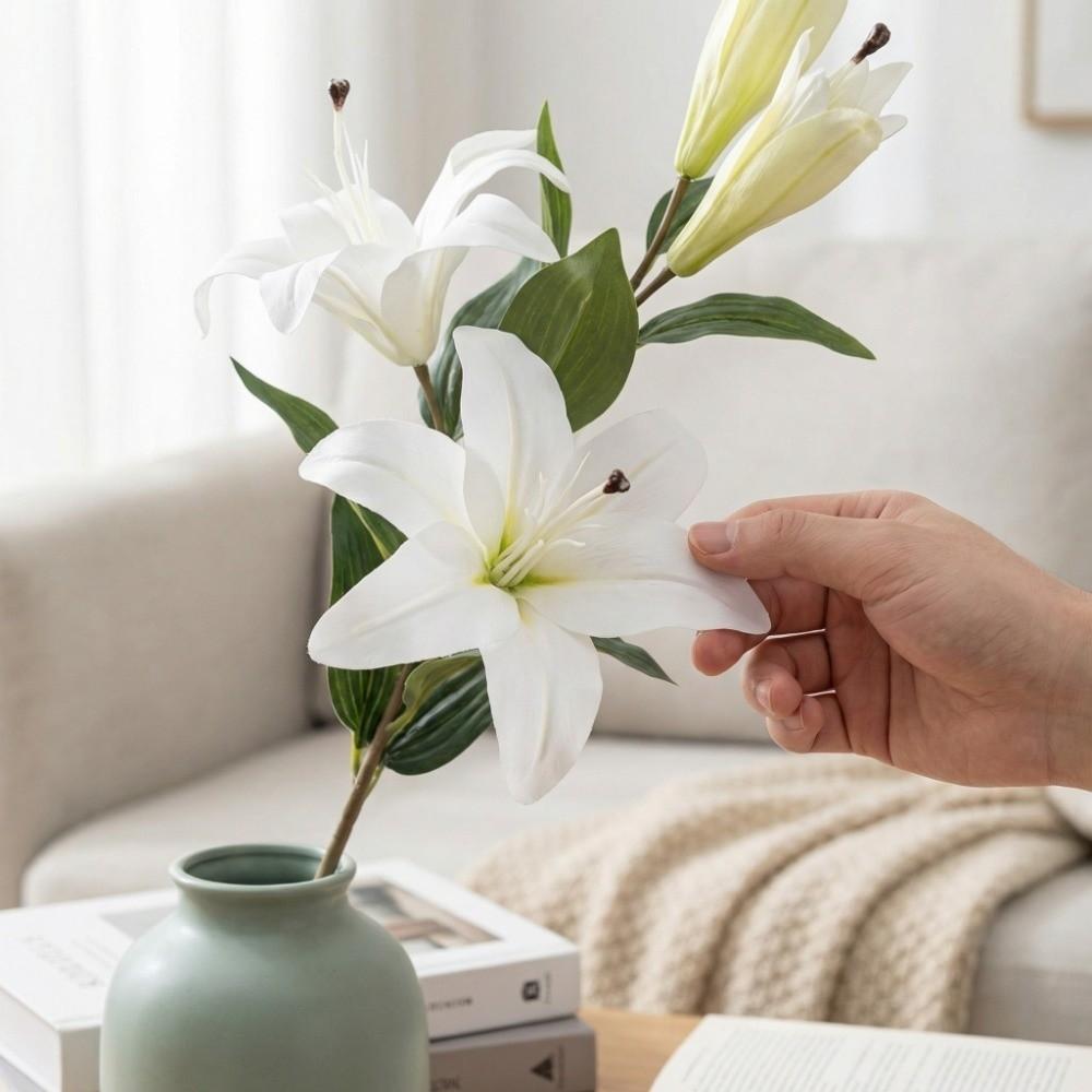 Echte Berührung Simulation Lilium Brownii Blume 5 Köpfe Künstliche Blumen Outdoor Gartendekoration