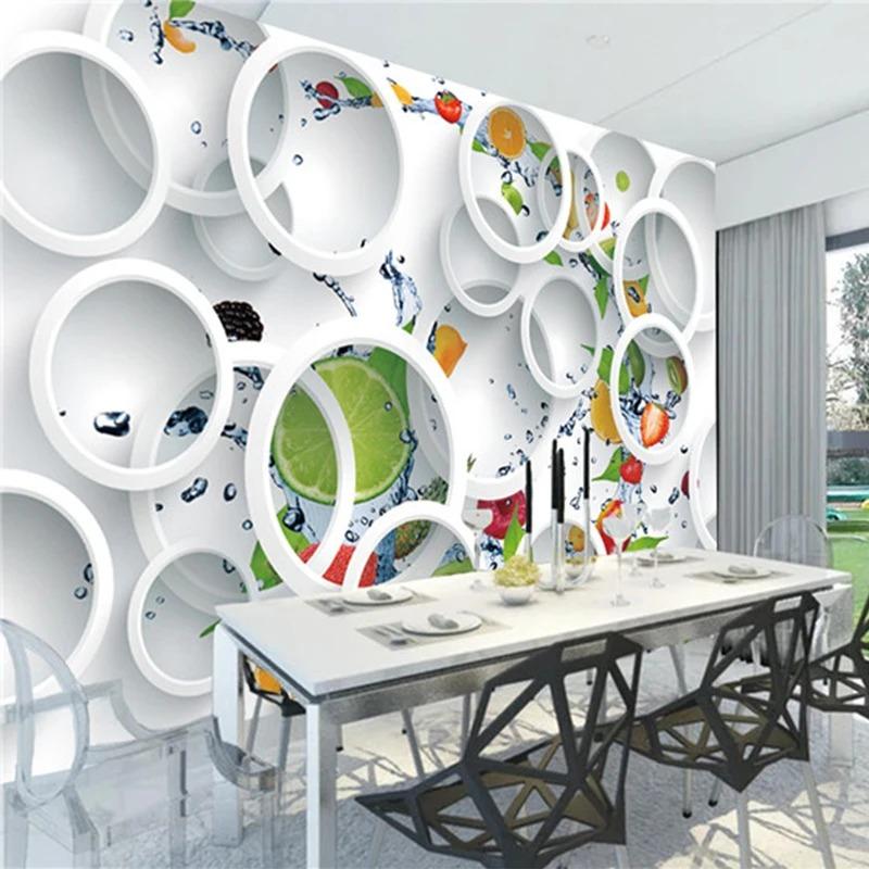 Modern Minimalist Mural Photo Wallpaper White Ring Cycle Fruits Wall Mural Abstract Art Wall Paper Bedroom 3d Wall Decor