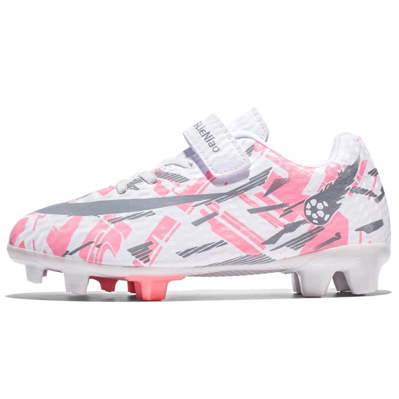Hot Sale Cheap Pink Women Football Shoes Non-slip Outdoor Turf Soccer Shoes For Children Low Hook and Loop Kid Futsal Sneakers