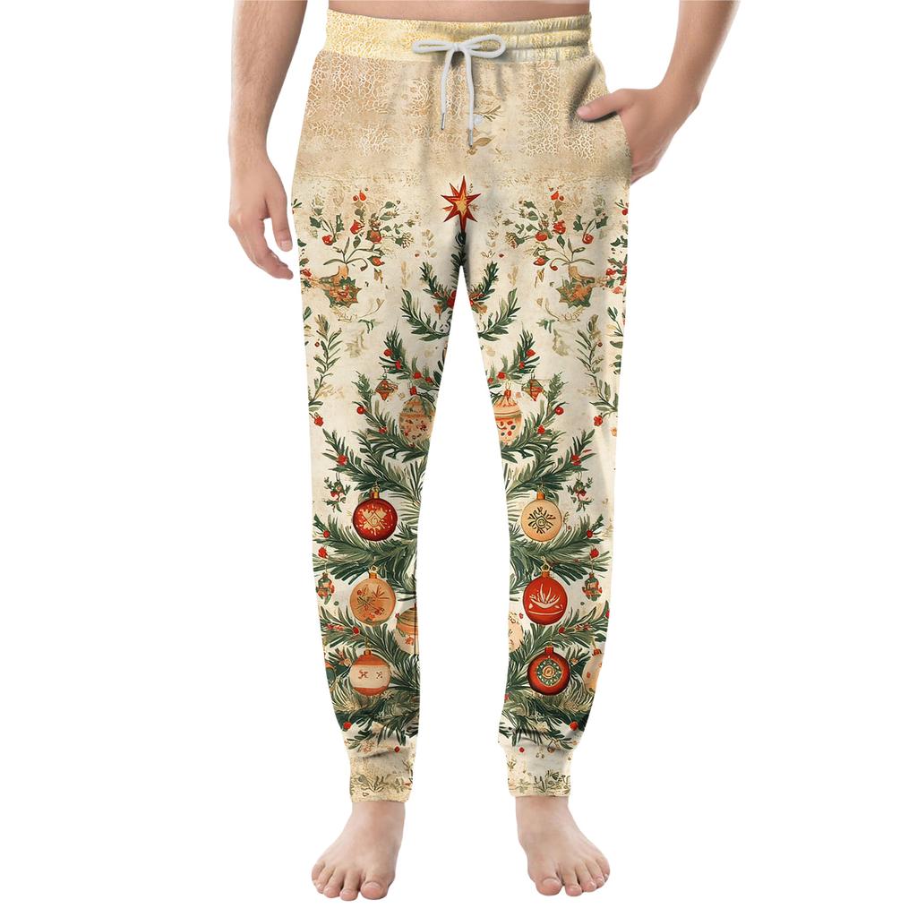 Pánské ležérní kalhoty se stahovací šňůrkou, kapsami a manžetami, domácí spací kalhoty