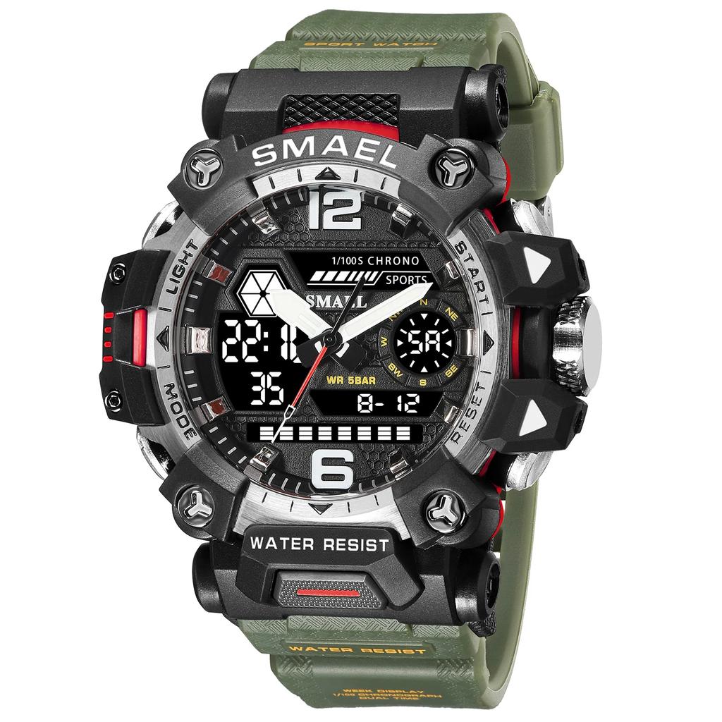 SMAEL Alloy Military Style Watch Night Glow Waterproof Dual Display Quartz Electronic Watch 8072 Outdoor Tactical Men's