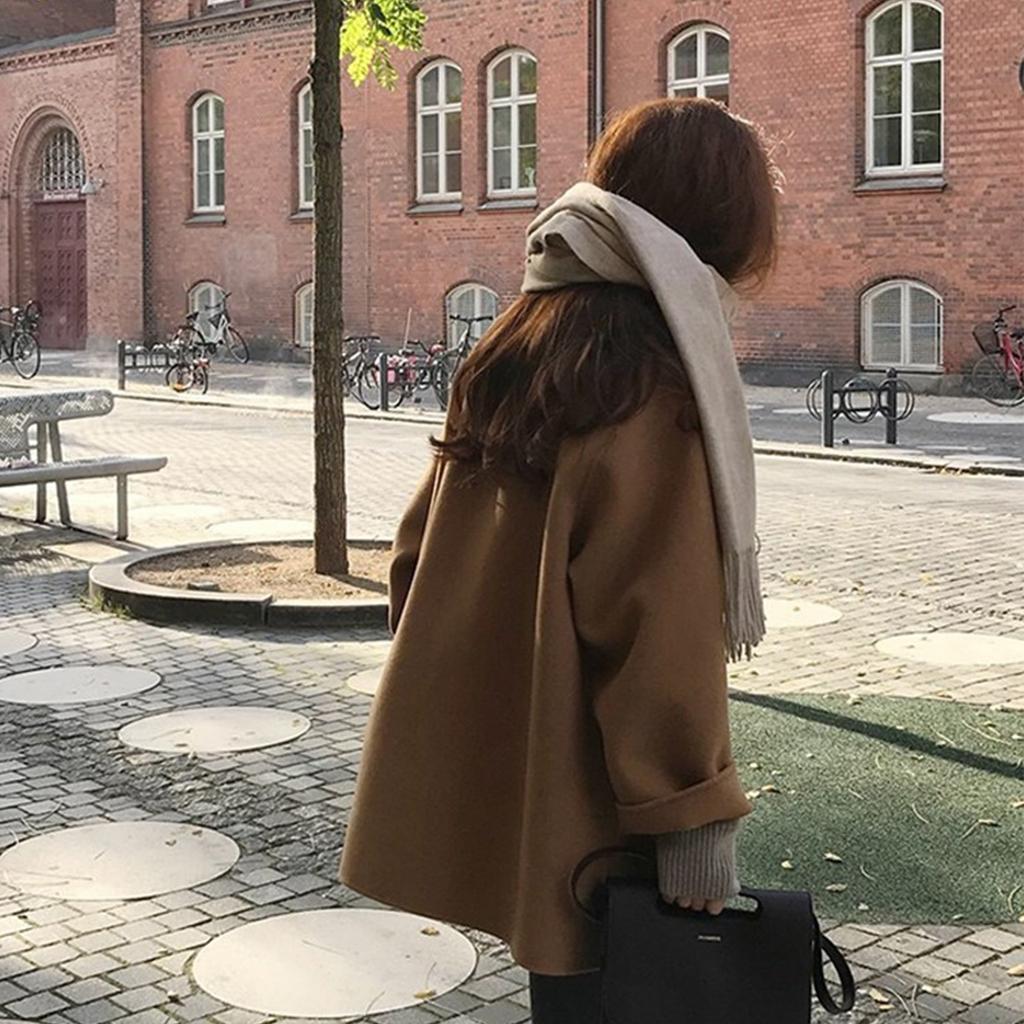 Damen Lockerer und Bequemer V-Ausschnitt Langärmliger Einfarbiger Dicker Mantel Jacke
