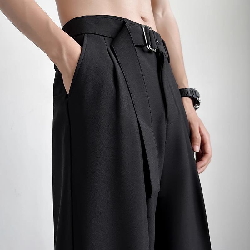 Lazy Wind Pendant Ice Silk Trousers Men's Summer Thin with Belt Loose Straight Trendy Casual Commuter Trousers
