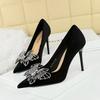 Fashion 2025 Spring Bowknot Rhinestone Women Pumps Luxury Banquet Shoes Women 9 Cm Heels Stilettos Pointed End High-heeled Shoes Lady