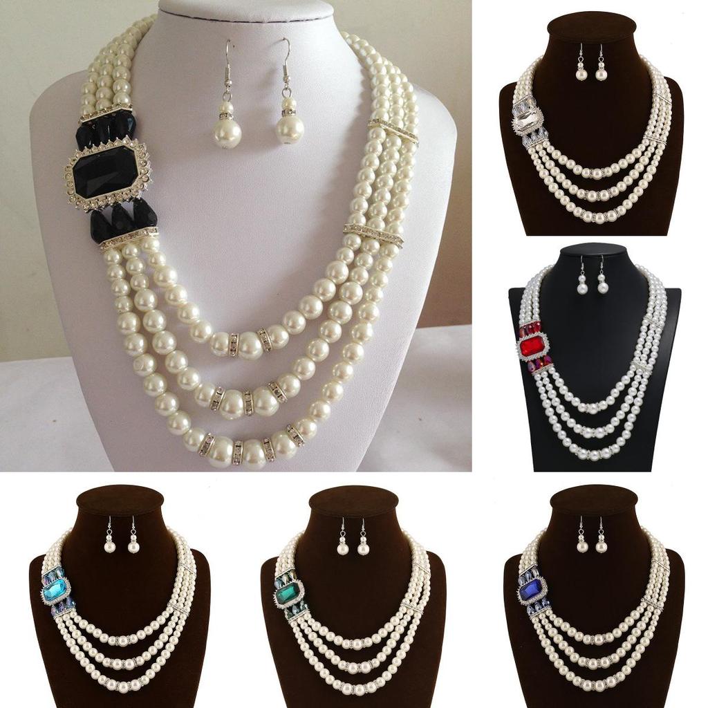 Rhinestone Bridal Accessory Embellished Pearl Necklace For Wedding Decor Dress