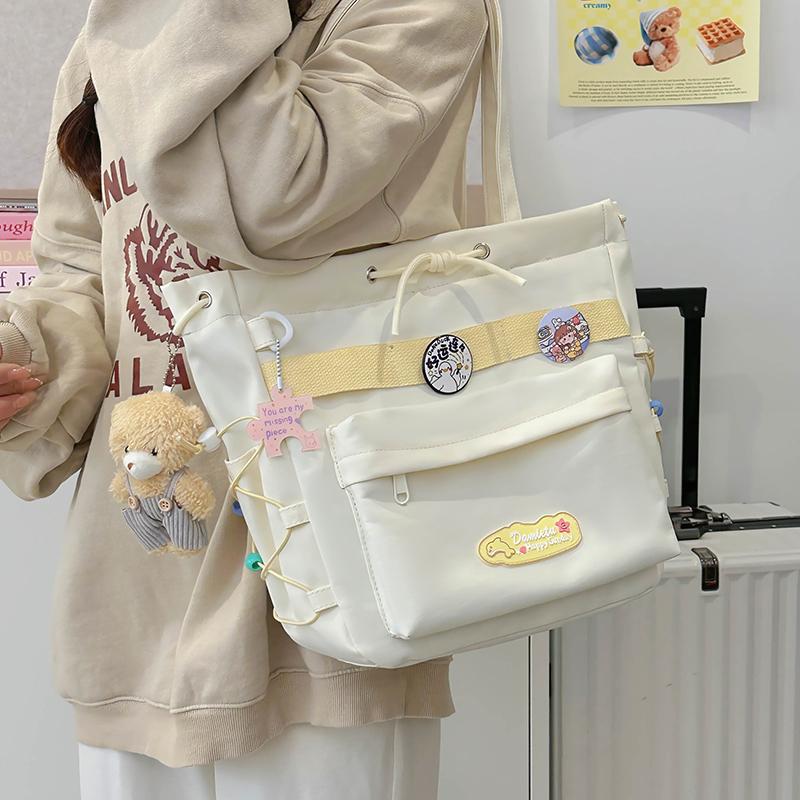 Student Class Shoulder Bag Girls Nylon Bag Color Contrast Large Capacity Tote Bag