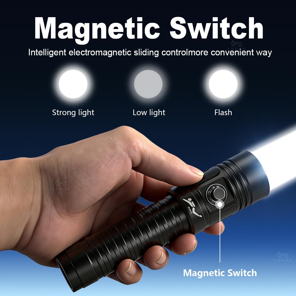 50M Professional Diving Torch IPX8 Waterproof USB C Rechargeable LED Flashlight 18650 Wrist Strap Underwater Scuba Diving Light