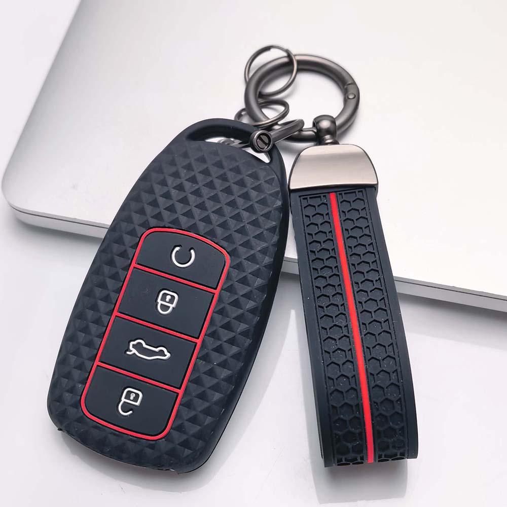 Key Fob Cover for Chery Tiggo with Keychain Anti-Scratch Guard Shockproof Protection Soft Grip Texture Responsive Button Touch Dust Resistant Cover