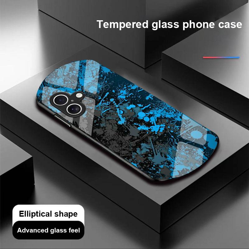Camouflage Blue For Apple IPhone 16 11 13 15 14 Pro Max 12 Mini 7 8 Plus XR X XS Elliptical Shaped Tempered Glass Phone Case