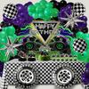 Monster Truck Birthday Party Decorations Racing Balloon Arch Kit Large Wheel Checkered Balloon Honeycomb Centerpieces Backdrop Tablecloth Cake Topper