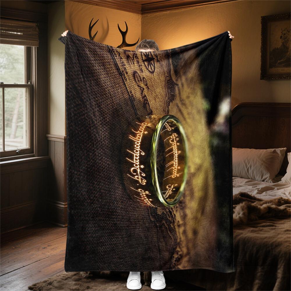 1pc One Ring, Elvish Script, Fantasy  - Throw Blanket, Soft, Flannel Blankets, Living Room,  All Seasons Use-1021206