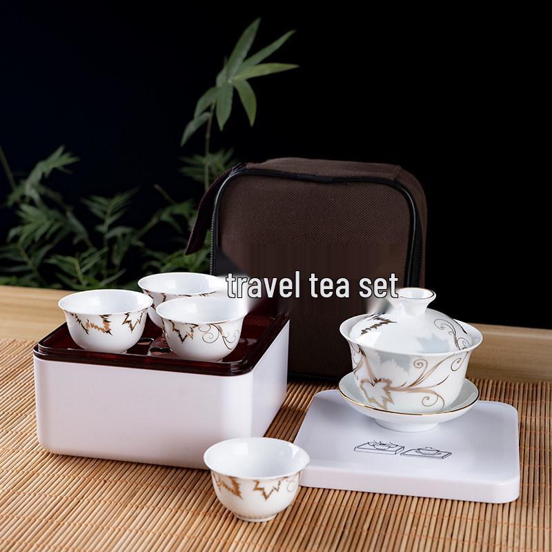 Portable Ceramic Kung Fu Travel Tea Set with Tray and Case