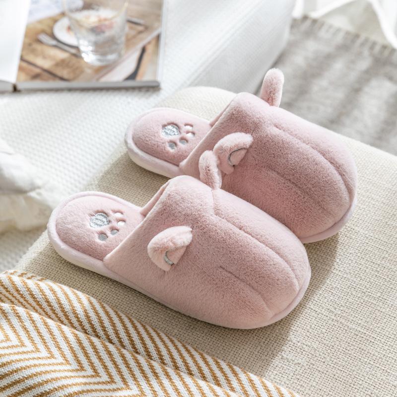 New Cute Cartoon Fabric Plush Cotton Slippers Winter Non-slip Couple Home Warm Home Indoor Cotton Shoes