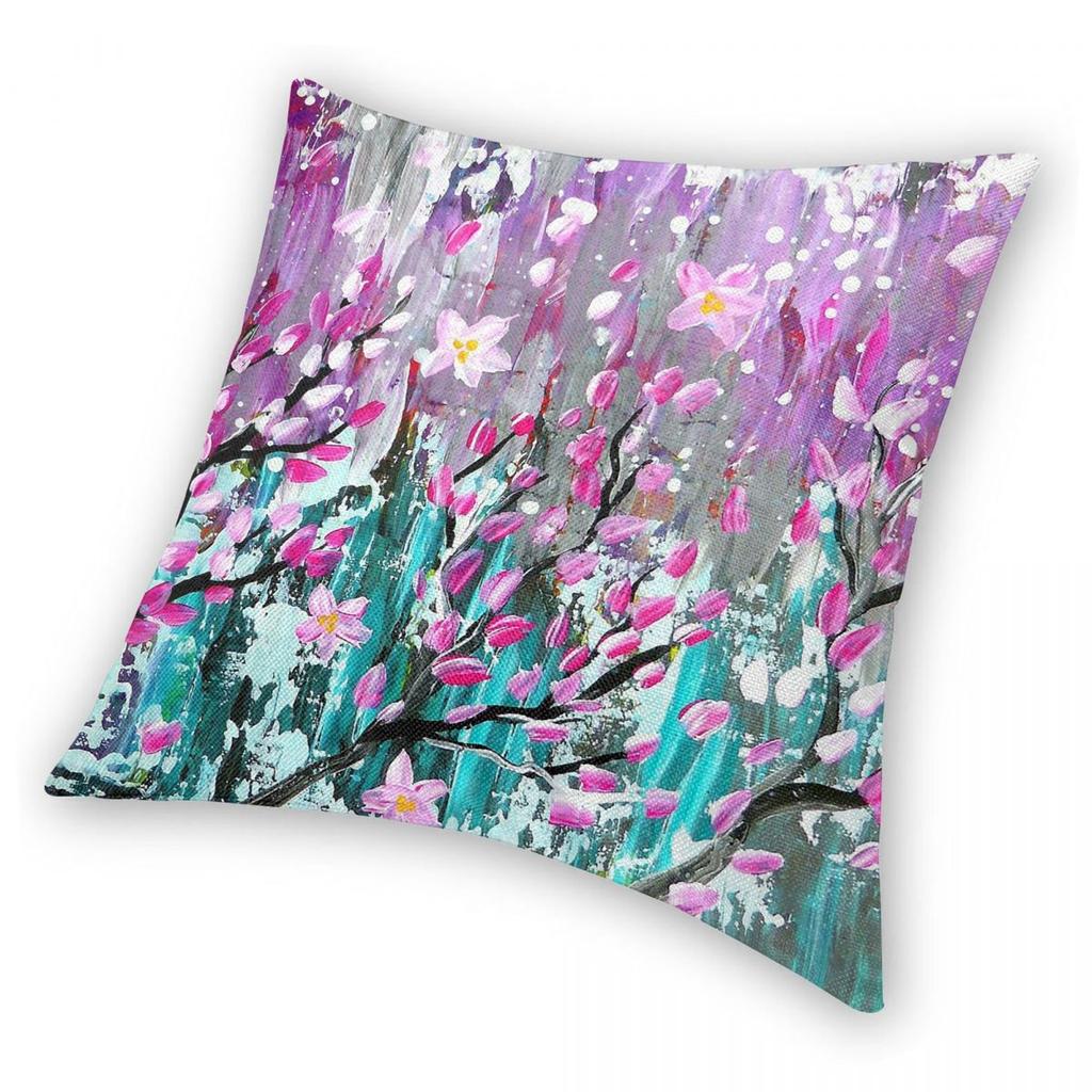 Sakura In The Wind Square Pillowcase Polyester Linen Velvet Creative Zip Decor Throw Pillow Case Sofa Cushion Cover 18"