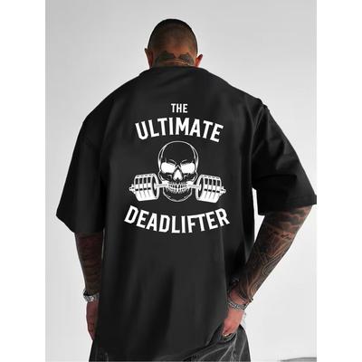 Męska koszulka na siłownię Deadlift z nadrukiem na plecach - Oddychająca koszulka do podnoszenia ciężarów, Koszulka fitness z grafiką Deadlift, Letni top treningowy na siłownię i do noszenia na co dzień