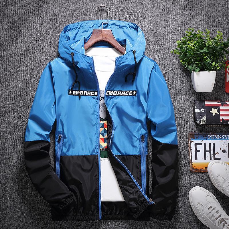 Frühling und Herbst Mode Color Blocking Herren Jacke Casual Trend dünne Student Windjacke Jacke Kapuzenjacke Top