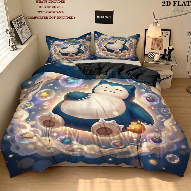 Pokmon Pattern Bedding Quilt Set Quilt Cover Pillowcase Home Birthday Gift(1 * duvet cover + 2 * pillowcase, without core)