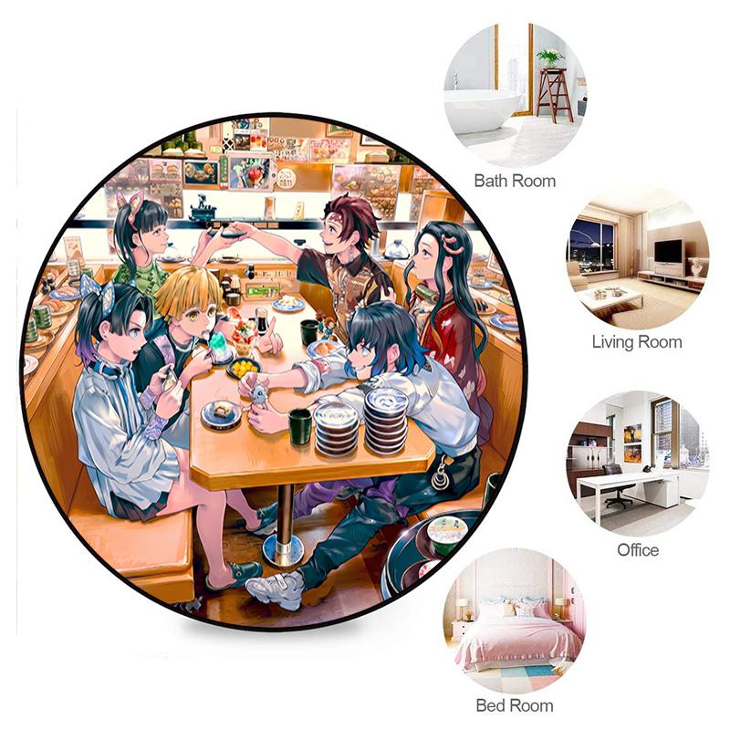 Classic Japanese-style Cartoon Demon Slayer Round Rug, Home Soft Decorative Anti-slip Yoga Mat and Chair Mat, Outdoor Floor Mat Carpet K23