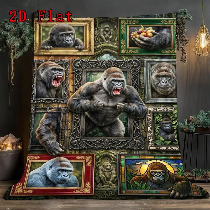 Gorilla Art Gallery 2D Flat Pattern Flannel Blanket, High quality All Seasons, Home Decor, Warmth and Comfort, Perfect for Christmas Gifts.