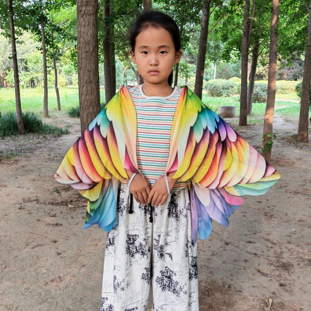 Bird Feather Print Rainbow Wing Cape Polyester Dress Up Wings New Costume Cape  Kids Dress Up