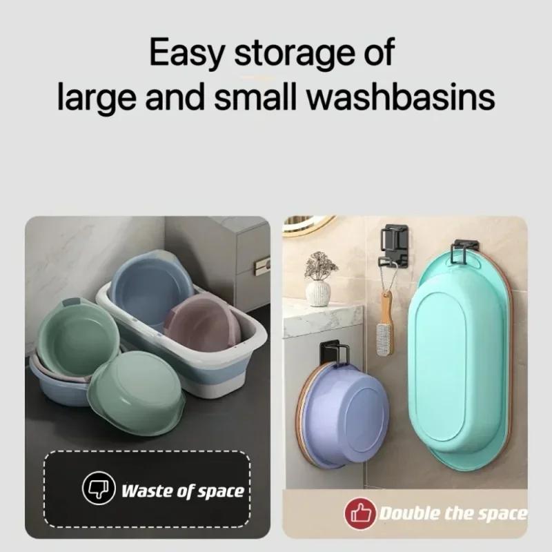 1PC Wall Mounted Wash Basin Rack Holder Hook Strong Bearing Storage Holder Space Saving Organizer Bathroom Kitchen Living Room