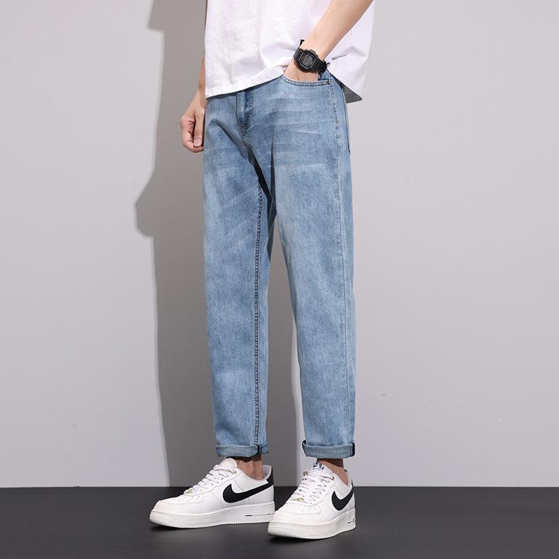 Straight-leg Jeans For Men In Summer, Light-colored Thin Section, Trendy Brand Slim Straight-leg Pants, Korean Style Trendy Stretch American Jeans