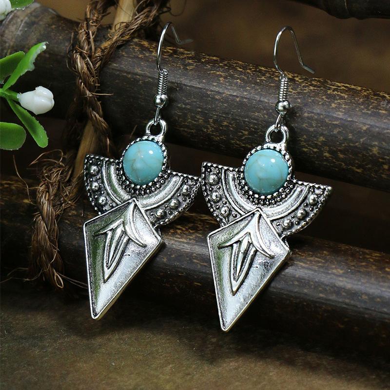 53 Styles Bohemian Vintage Tibetan Silver Geometric Drop Earrings For Women Ethnic Blue Stone Tassel Dangle Earrings Jewelry