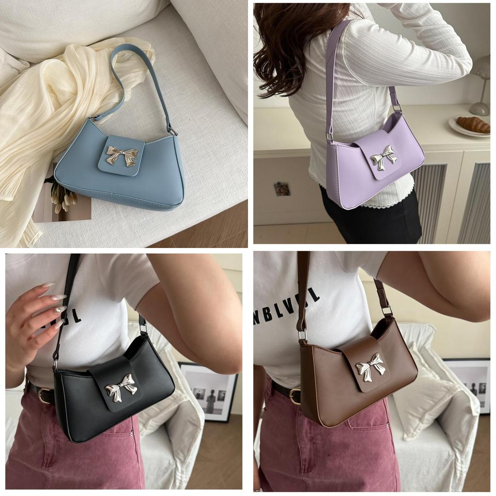 Chic French Butterfly Bow Shoulder Bag 2024 Summer Trendy Street Style Pu Material