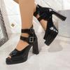 Fashion Block Heel Sandals Women's Summer French Vintage Platform Flat Strap High Heel Non-Slip Roman Sandals