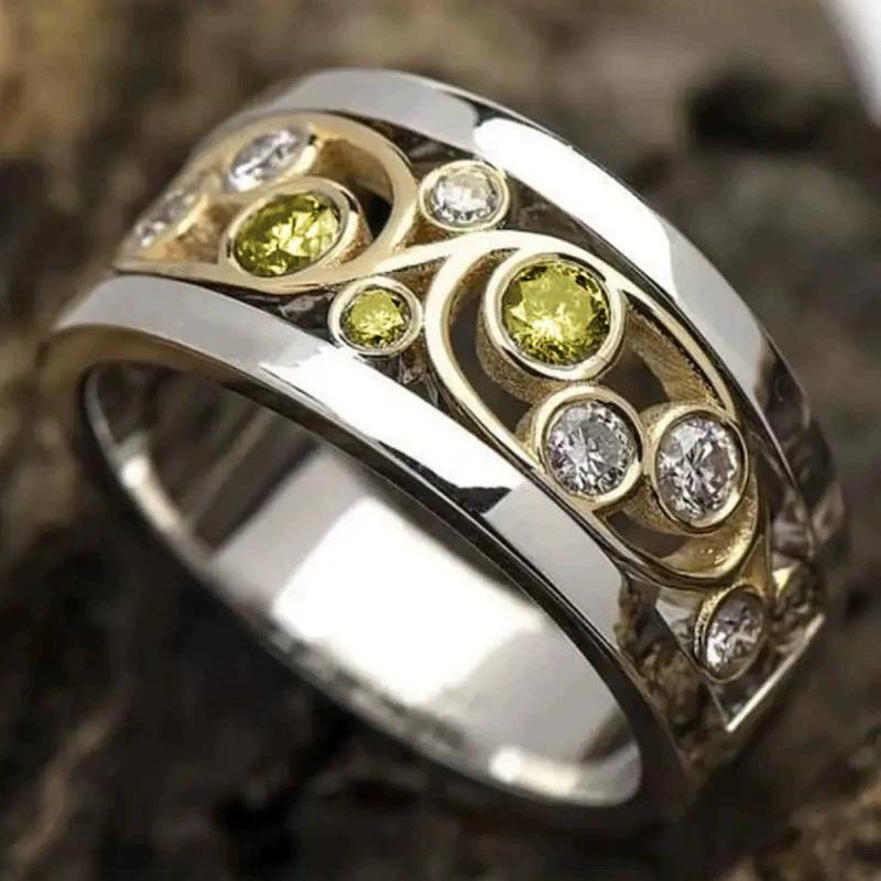 Huitan Two Tone Hollow Out Design Rings for Women Exquisite Cubic Zirconia Engagement Party Jewelry Gorgeous Finger Accessories