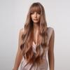 ALAN EATON Ombre Braun-Blond-Mischperücken mit Pony, lang, lockig, gewellt, Kunsthaarperücken für Frauen, hitzebeständige Faserperücken, für den Alltag, Partys, Cosplay