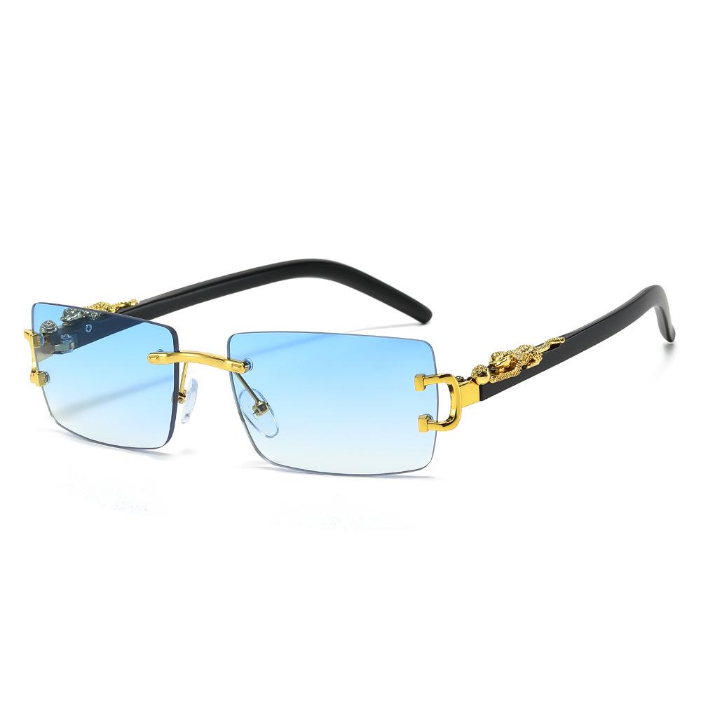 

2023 Stylish Rimless Cut-Edge Sunglasses with Leopard Temple for Men and Women Standard