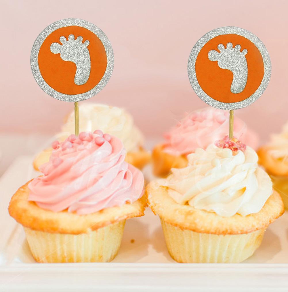 Darling Souvenir| Glitter Baby Foot Baby Shower Cupcake Toppers| Dessert Decorations - Pack Of