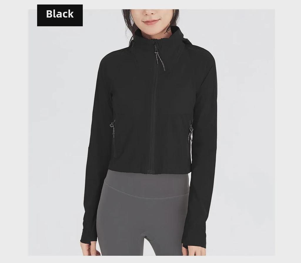 Damen Slim Fit Kapuzen-Yoga-Jacke: Stretch, Winddicht, Atmungsaktiv, Sonnenschutz, Outdoor-freundlich