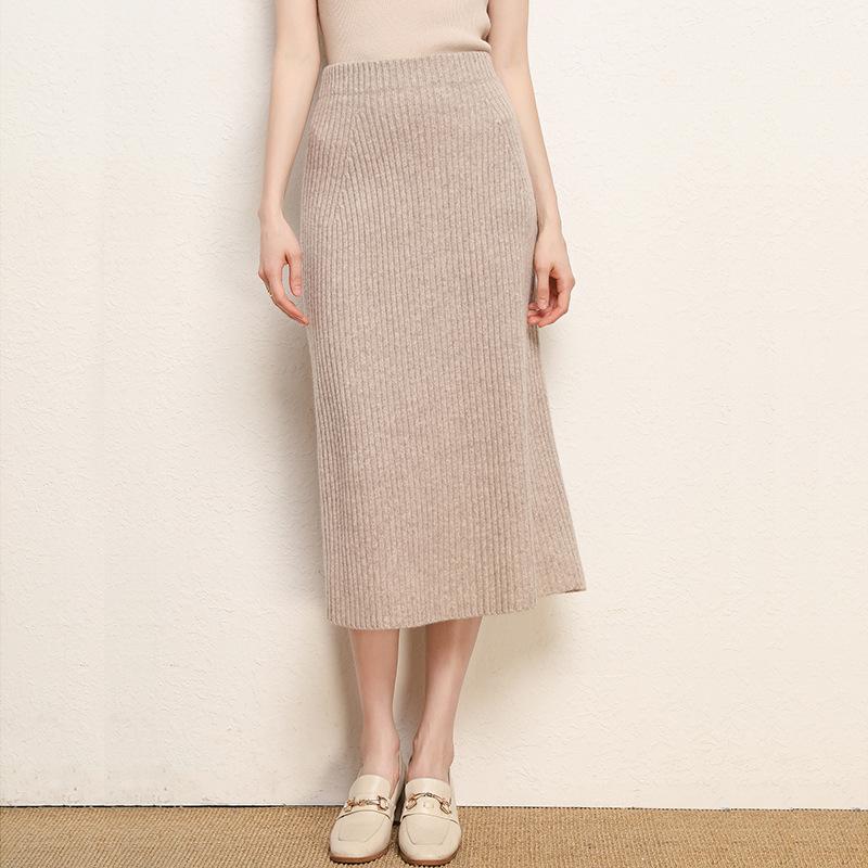 Women's Winter New-Style Wool Midi Skirt - High-Waisted Thick Ribbed Knit Pencil Skirt