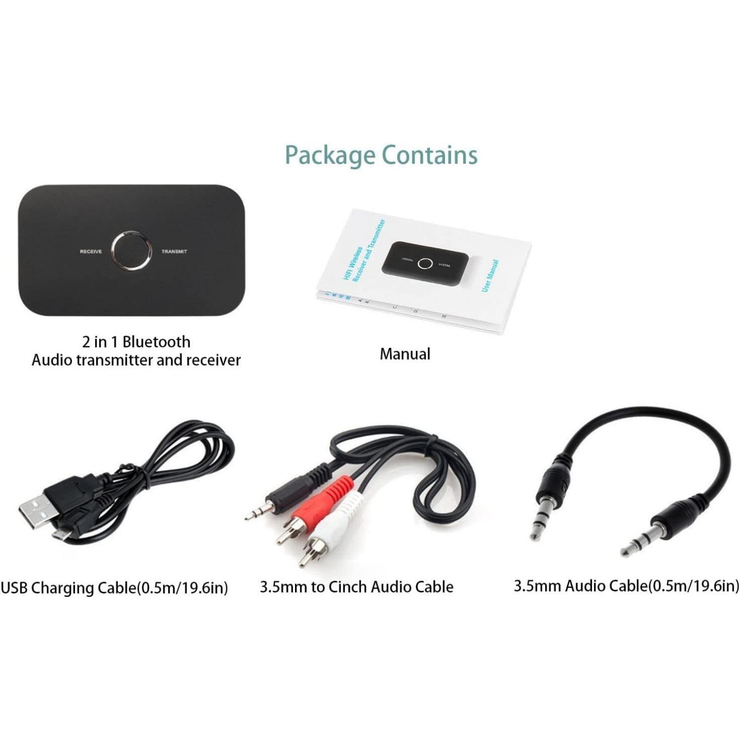 

Адаптер AUX Bluetooth 5.0, приемник-передатчик для телевизора, аудиоадаптер 2 в 1 с разъемом Aux 3,5 мм RCA, низкая задержка и высокое разрешение для телевизора, ПК, наушников, автомобиля 5.8*9.7*0.82cm чёрный