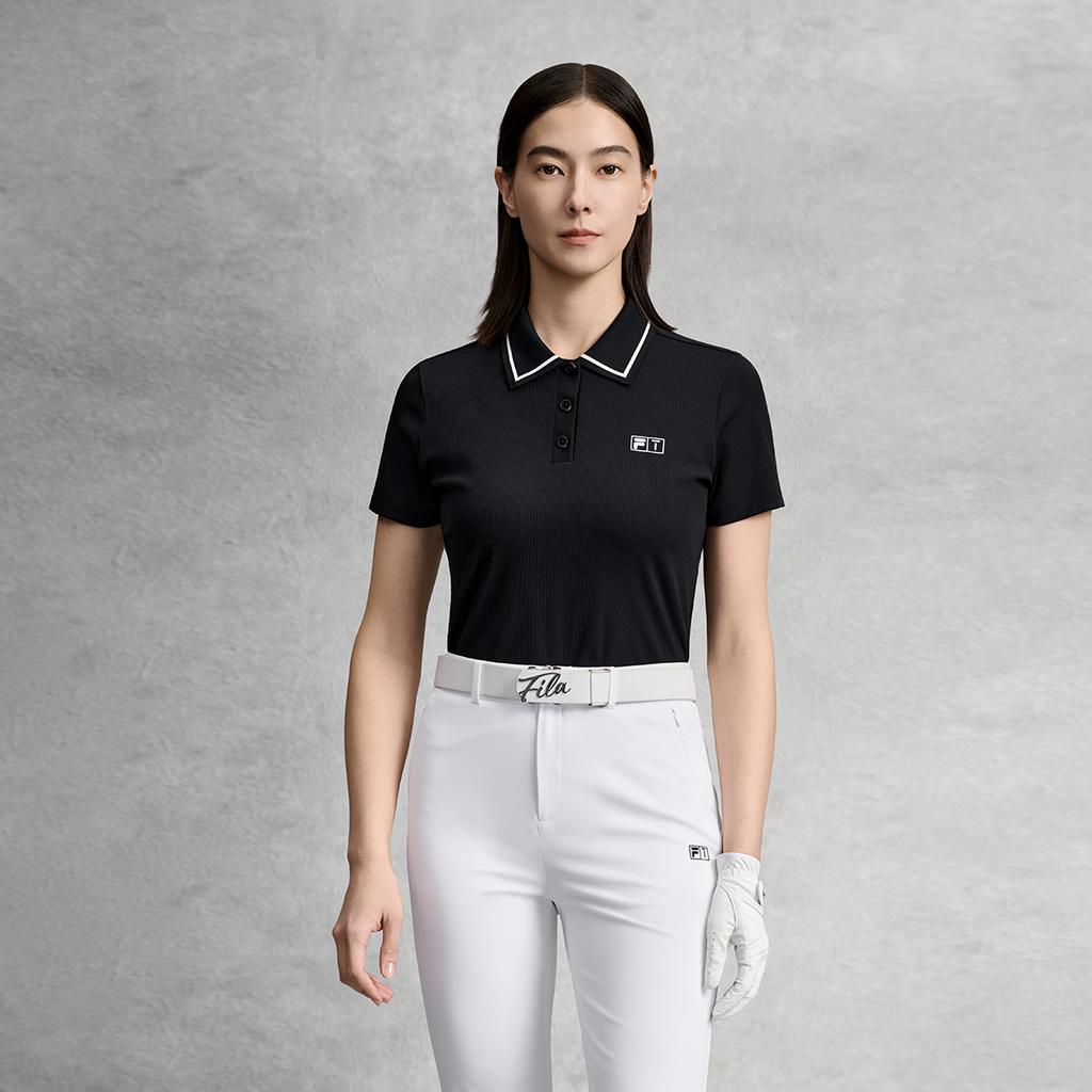 Fila Golf Series Simple Classic Sports Casual Comfortable Knitted Short Sleeve Polo Shirt Women Tops Deep-Black A11W625112FBK