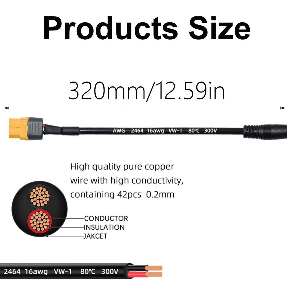 High Flexibility XT60 to DC7.9mmx0.9mm 8mm Connectors Power Cable, Copper 14AWG for Portable Power Stations