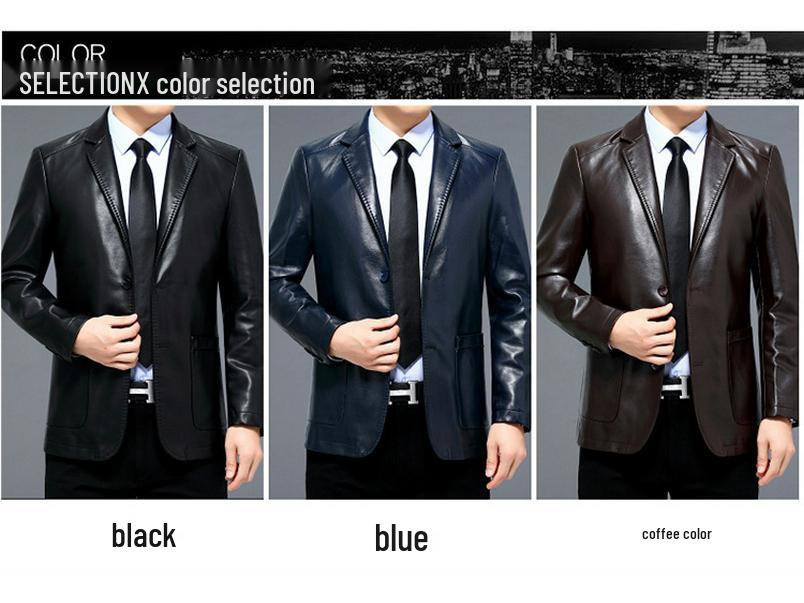 2025 New Men's Slim-Fit Casual Leather Jacket with Suit Collar - Middle-Aged Korean-Style Dad's Coat