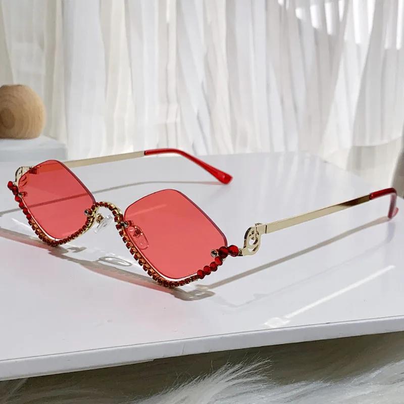 Diamond Vintage Brand Designer rhombus Sunglasses Women For Female Luxury Sun Glasses Punk Popular Half Frame Rhinestone Eyewear
