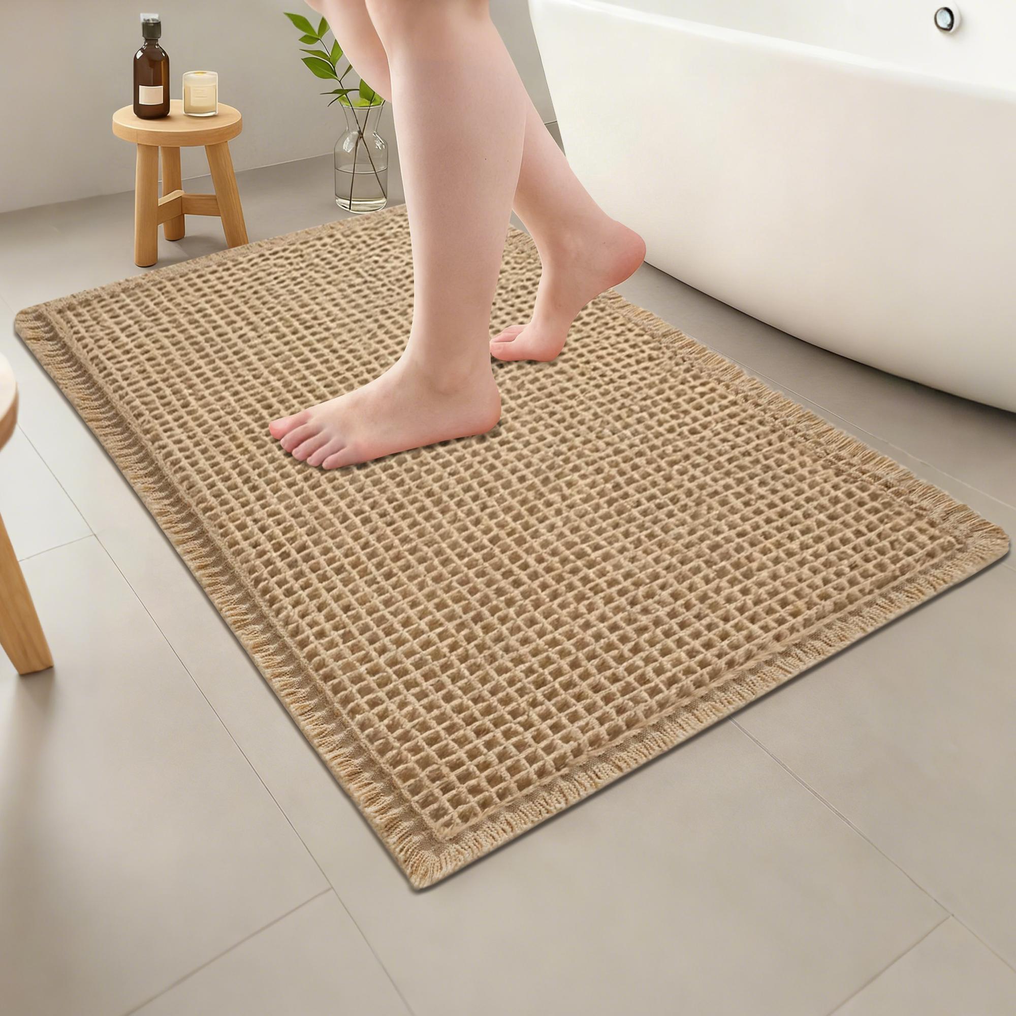 

Waffle Bath Mat Boho Bathroom Rugs Non Slip Washable Super Absorbent Quick Dry Mat Floor Carpet Farmhouse Bathroom Decor 43x61cm хаки