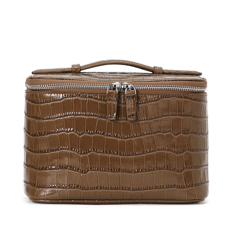Aidani Genuine Leather Crocodile Pattern Mini Square Bag, Large-Capacity Handheld Makeup Bag, Women's Storage Handbag