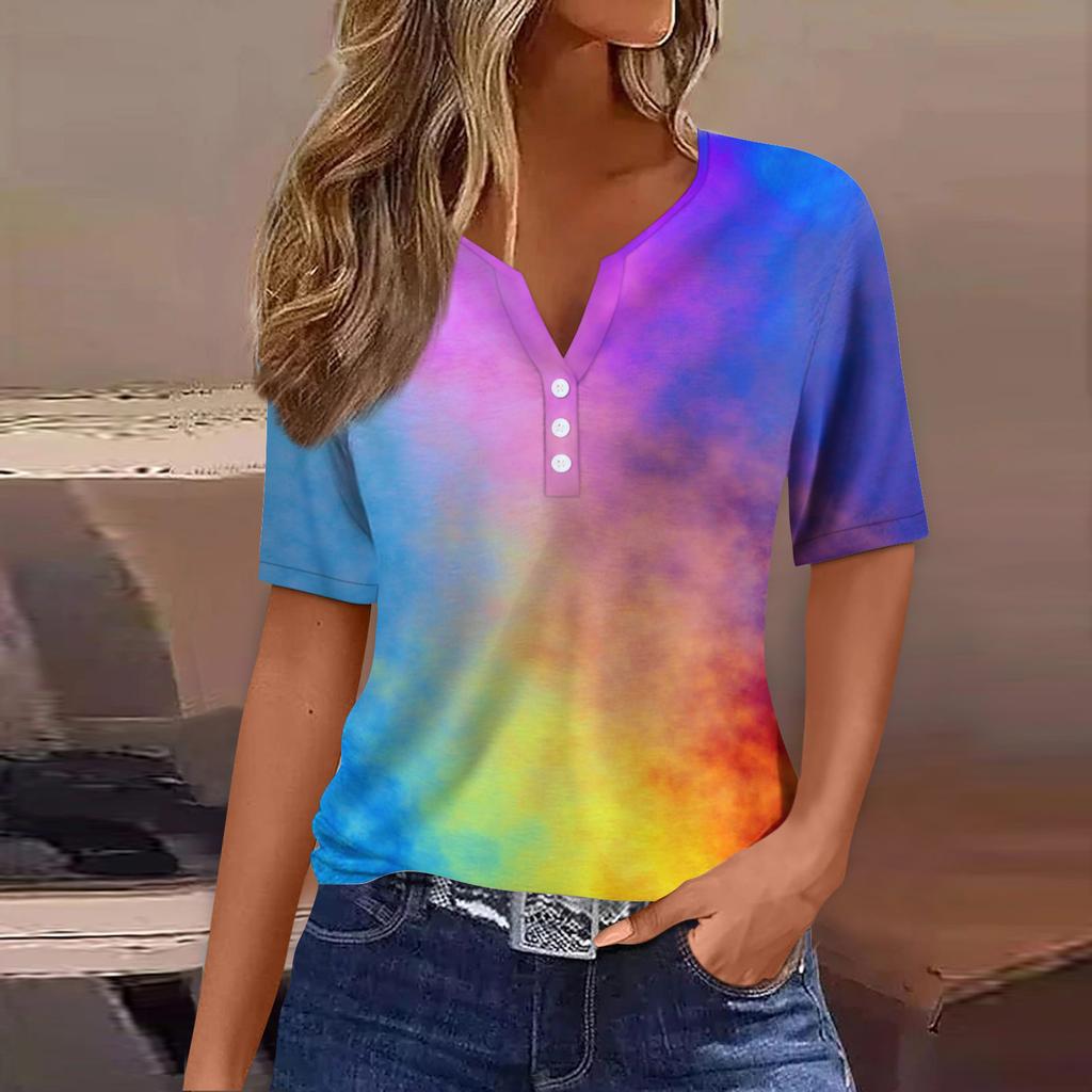 Women's T Shirt Tee Print Button Short Sleeve Daily Weekend Fashion Basic V, Neck Regular Top